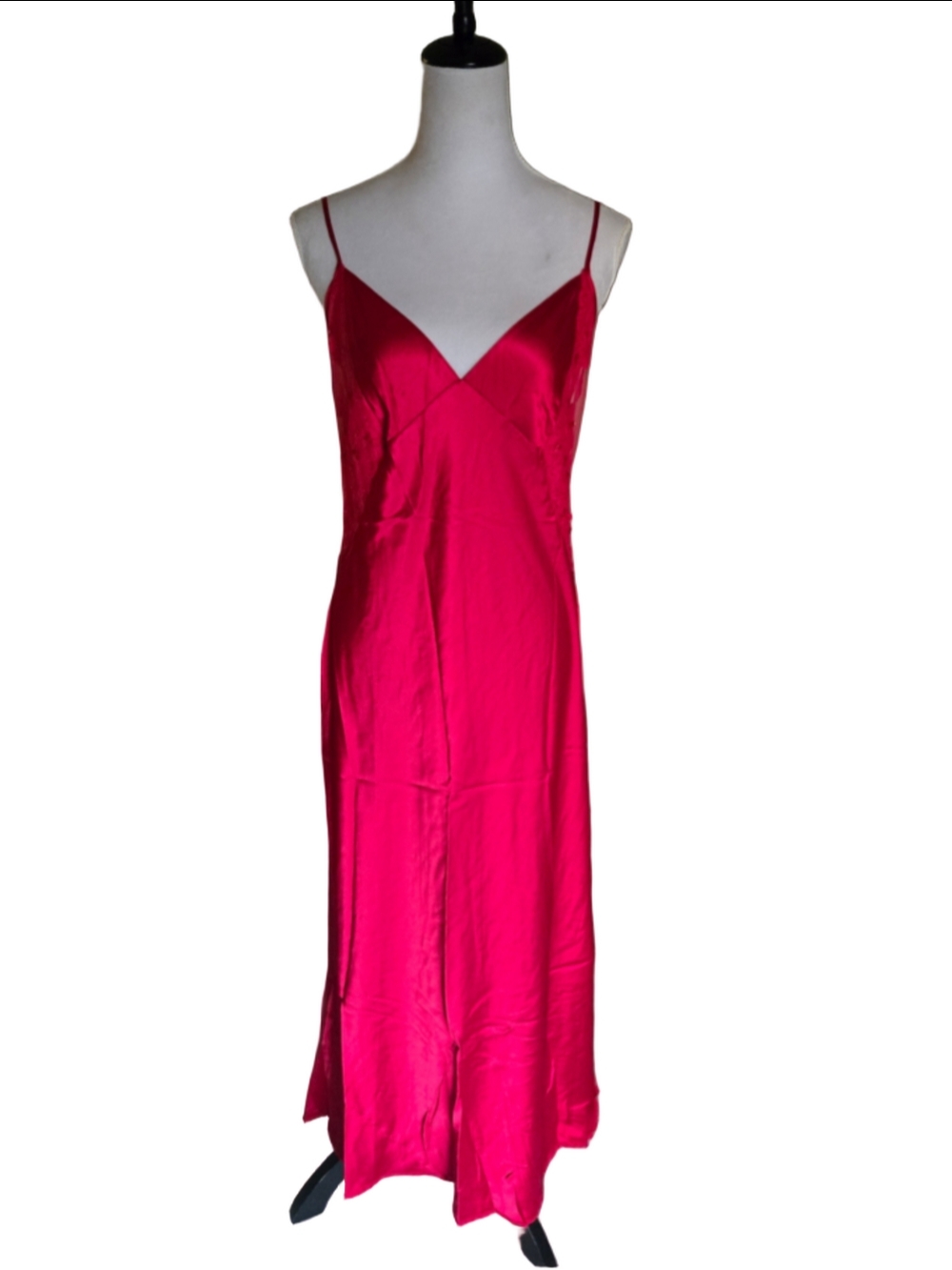 Victoria’s Secret Red Satin & Sheer Mesh Floral Lace Maxi Slip Dress/Nightgown L